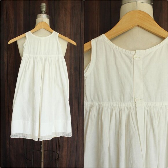 Vintage 1910s Baby Dress, White Cotton and Lace Christening Baptism Dress